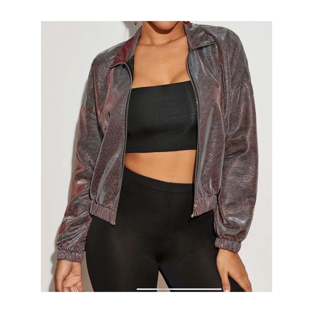 Zip Up Metallic Crop Jacket
